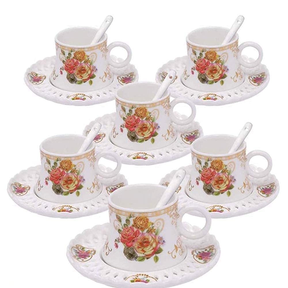 Juego de Tazas de café, Juego de té y café de Porcelana de pequeña Capacidad, Juego de 6 Tazas y platillos de cerámica, Regalo (B)