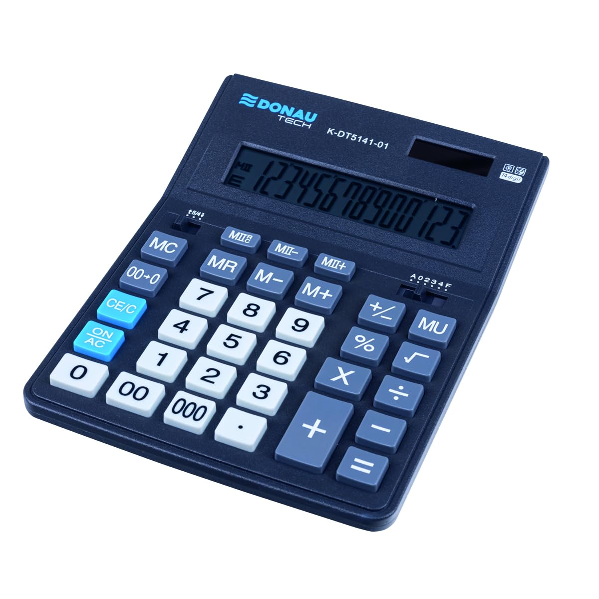 Donau Tech K-DT5141-01 Desk Calculator 14 Digit Display 201 x 155 x 35 mm Black Dual Power Solar Battery Operated Compact Design
