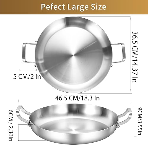Miniatura 4 de Paella de acero inoxidable de tres capas de 14 pulgadas, sartén grande, sartén grande, sartén grande, cocina jumbo, utensilios de cocina de