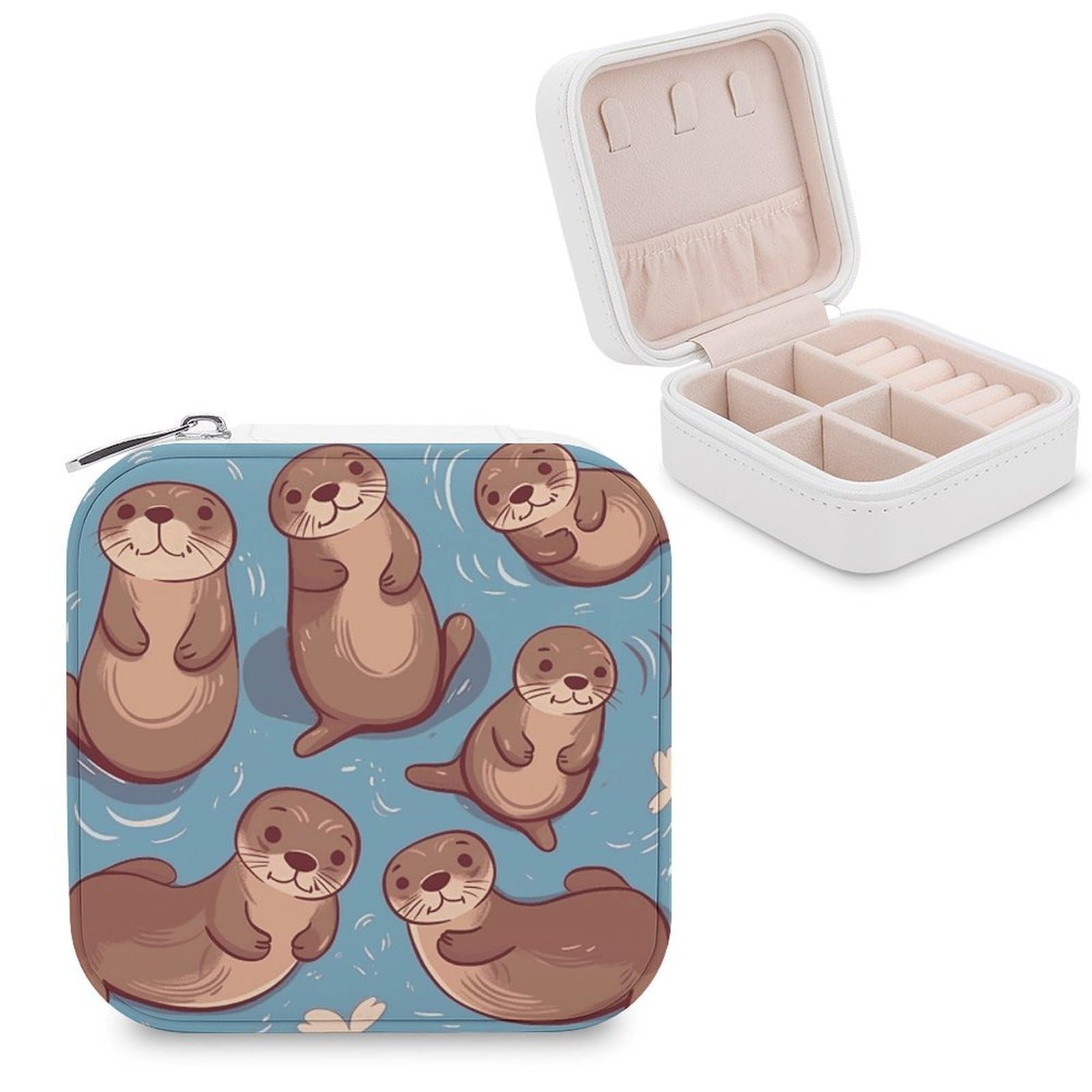 VstaDank Animal Cute Brown Otters Jewelry Box Beautiful Portable Ring Boxes Cute Large-Capacity Jewelry Case Jewelry Organizer for Mothers Gifts for Earrings Rings Hand Bracelet