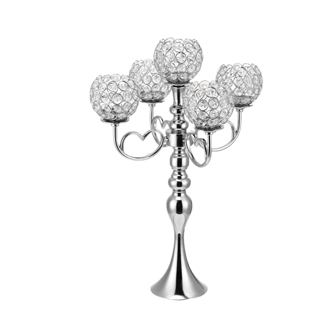 Ad-Bcrbgen White Crystal Candelabra Tea Light Holder Elegant Living Room Ornament Table Decor Centrepiece Accessory Candle Holder(White)