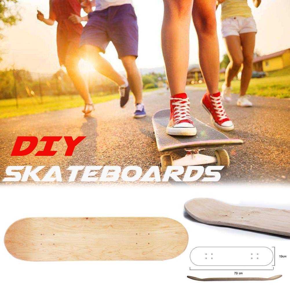 Planche de skateboard pour et adultes, double blanc, complet, cruiser, pour débutants et professionnels, 79 x 19 cm
