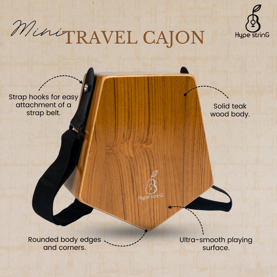 Hype String Mini Travel (Double-Sided) Cajon || Made of Solid Teak Wood With Cover Bag and Strap - Image 3 thumbnail