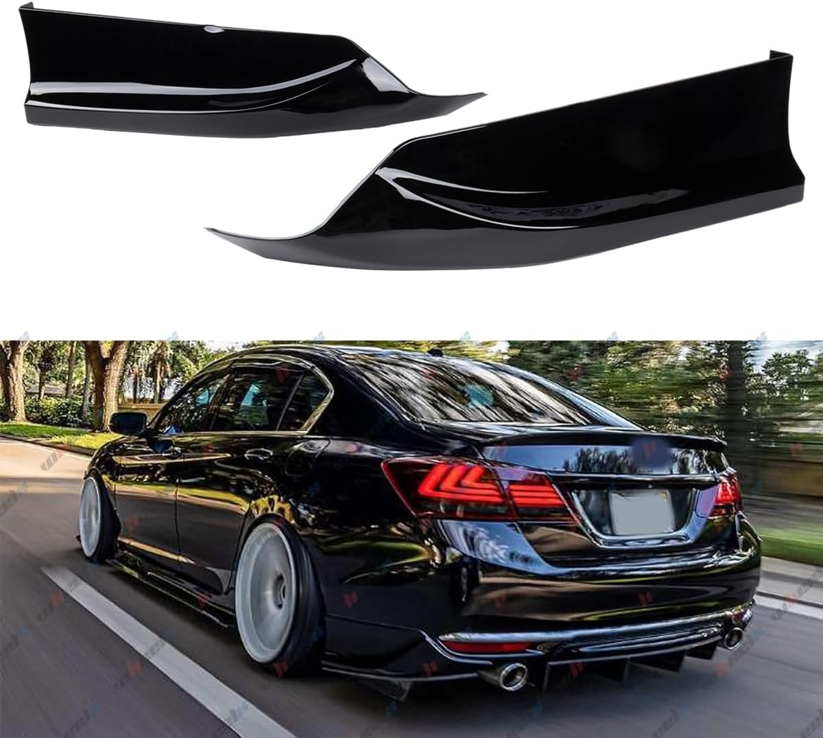 2Pcs Rear Bumper Lip Splitter Compatible with 2016-2017 Honda Accord, Fit for 4 Door Sedan, Auto Protection Body Part Kit (Glossy Black)