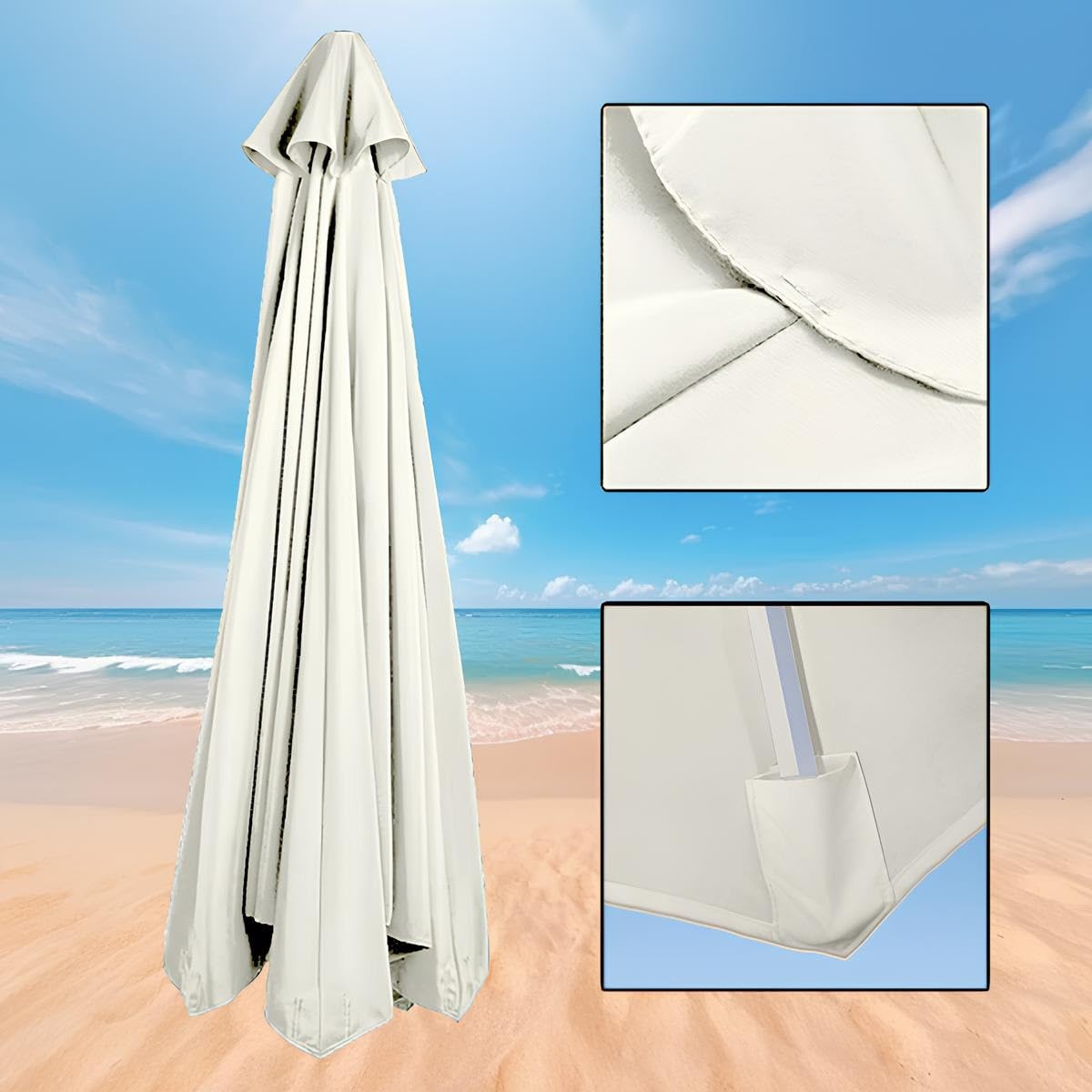 Zapasowa tkanina baldachimu na parasol offsetowy, ochrona przed promieniowaniem UV, odporny na rozdarcie, osłona parasola zewnętrznego, zamiennik markizy, tylko baldachim, kolor biały