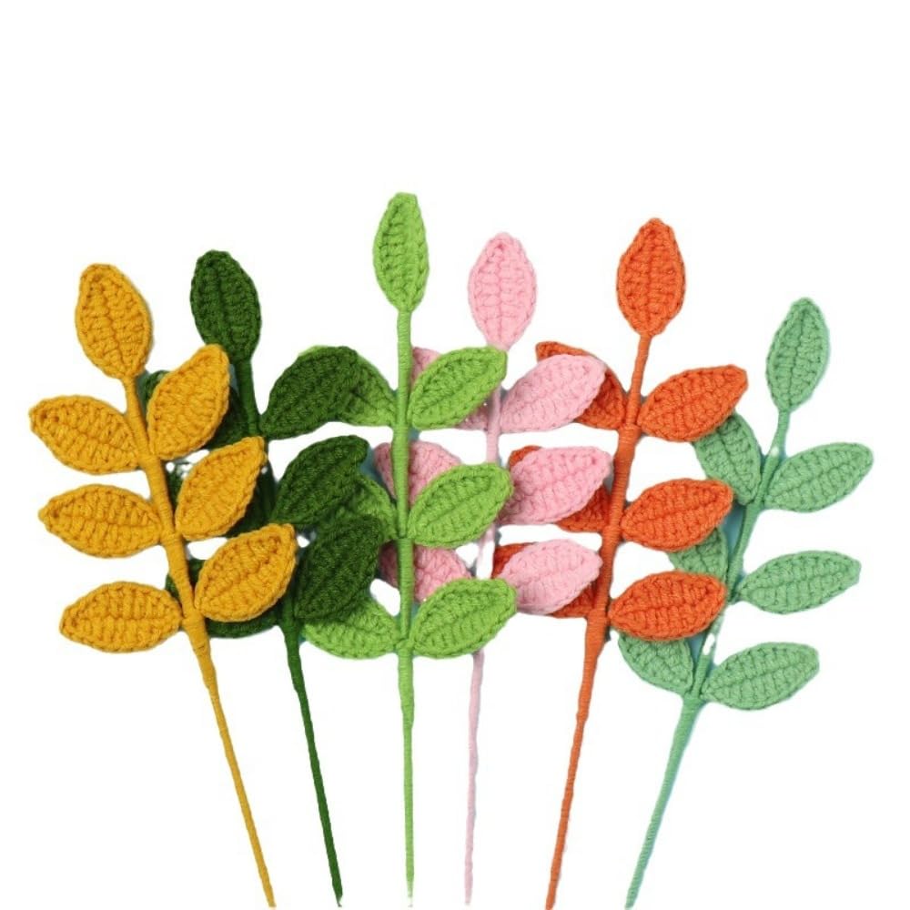 Handmade Crochet Leaf Stems Artificial Foliage for DIY Bouquet Home Decor