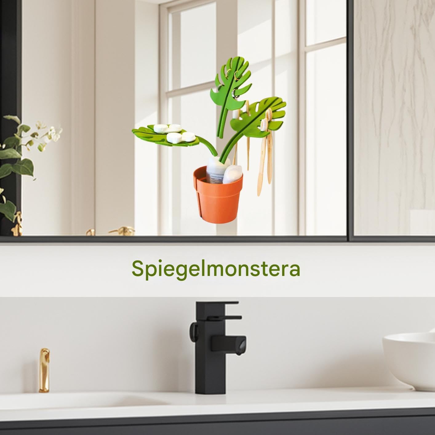 Mirror Monstera, lustrzany uchwyt past? do z?bów, organizer ?azienkowy, bez zegara ?ladowego, montowany ?cianie, samoprzylepny uchwyt szczoteczki do z?bów, mo? zamontowa? lustrze