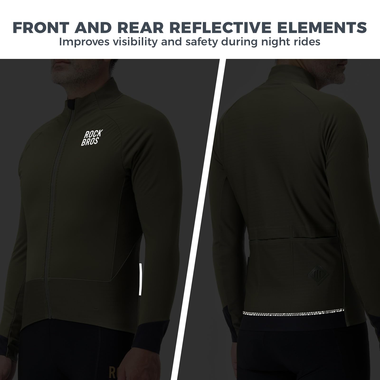 ROCKBROS Maglia da Ciclismo Invernale Uomo, Maglia Bici a Maniche Lunghe con Fodera in Pile, Giacca Termica Antivento e Traspirante, 3 Tasche Posteriori, per MTB Bici Corsa Bicicletta