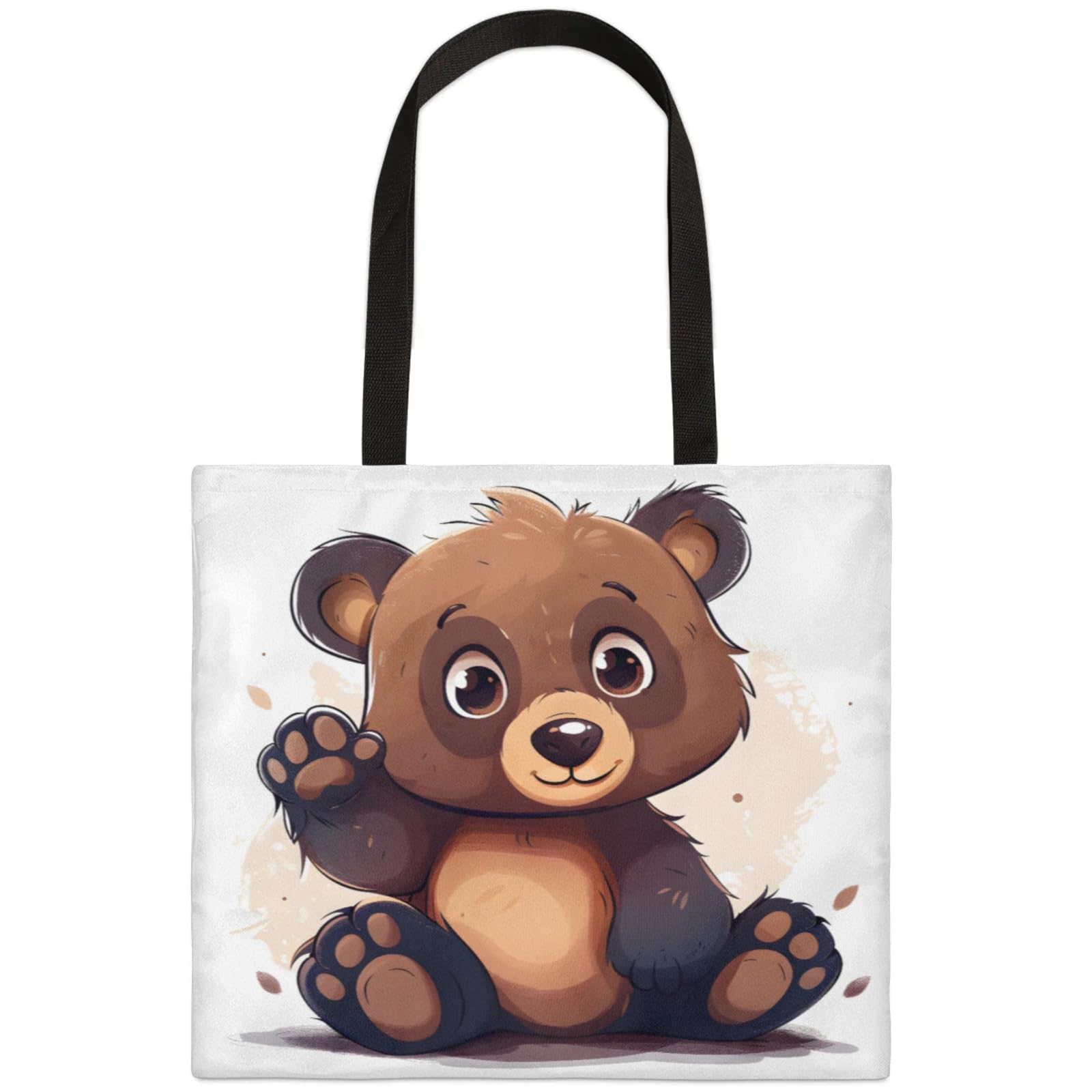 Mularoka Cute Hand Painted Bears Square Canvas Tote Bag Top Handle Purses Stylish Women Canvas Shoulder Tote Bags Reusable Handbags for Work Travel Picnic Beach Shopping Gym Hiking