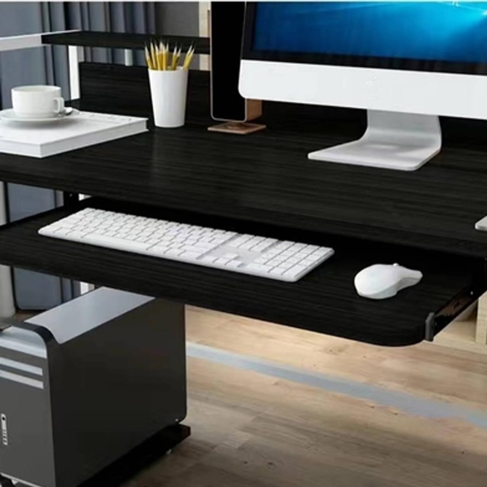 CVJdfhRE desk extender， Sliding Keyboard Support Under Desk Ergonomic Computer Tray with Rounded Corner for Office(Noir,60cm)