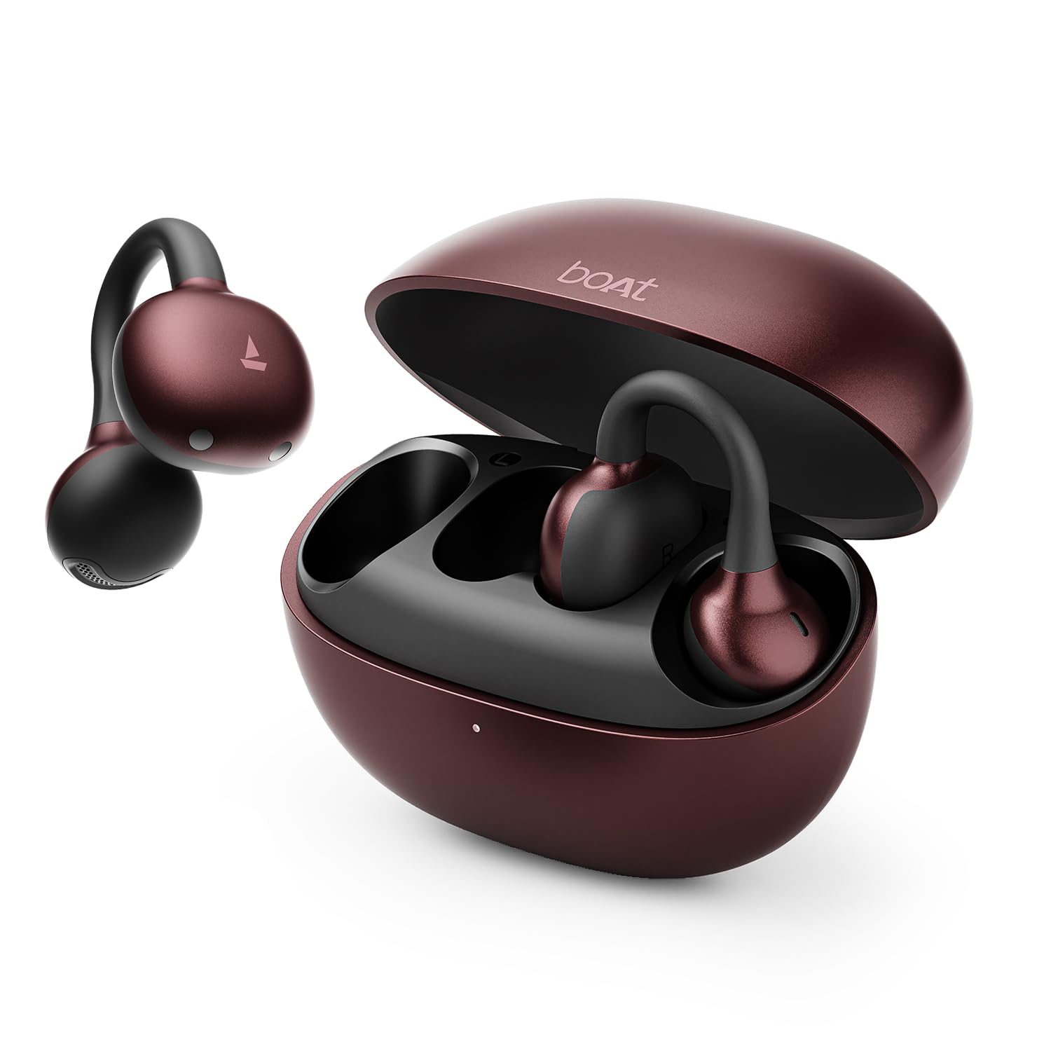 boAt Airdopes ProClip w/Air Conduction Tech, Feather-Light Earbuds, Clip-On Design, All Day Wear Comfort, Up to 52H Battery, 12mm Dynamic Drivers,App Support,BT v6.0, OWS Earbuds with mic(Velvet Wine)-image-1