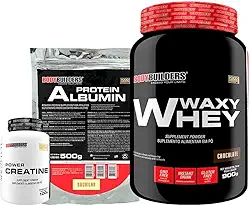 Kit Waxy Whey 900g + Power Creatina 100g + Albumin 500g - Bodybuilders Sabor Chocolate
