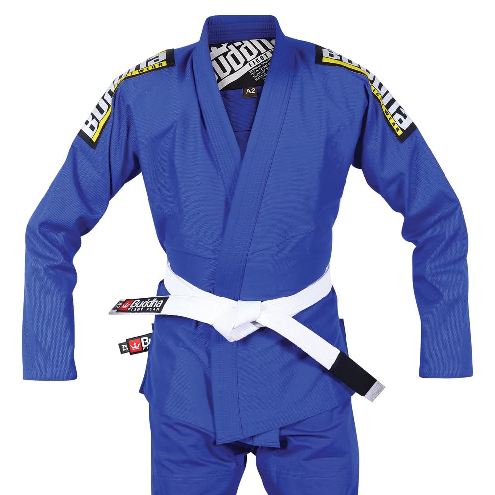 Buddha Fight Wear -Kimono Premium Infinity schwarz Jiu Jitsu Brasilianer / BJJ Gi mit weißem Gürtel, Unisex Erwachsene