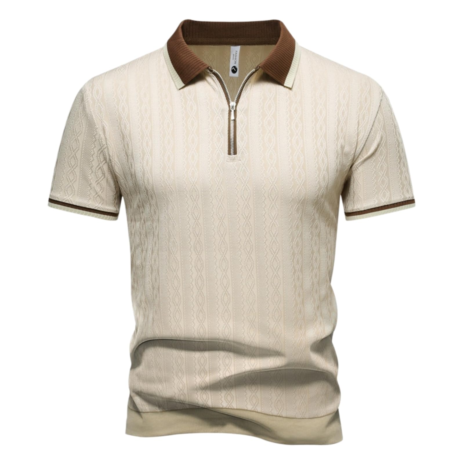 Camicie Uomo Cavo Mezza Zip Camicia, Contrasto Punta Collare Manica Corta Sottile-Khaki-l