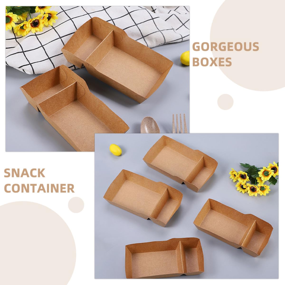 Healeved 100 Stück Snackboxen aus Papier Doppelte Fächer Snackbehälter 520 Ml Lebensmittelecht Faltbar für Frittierte Snacks und Süßigkeiten bei Partys