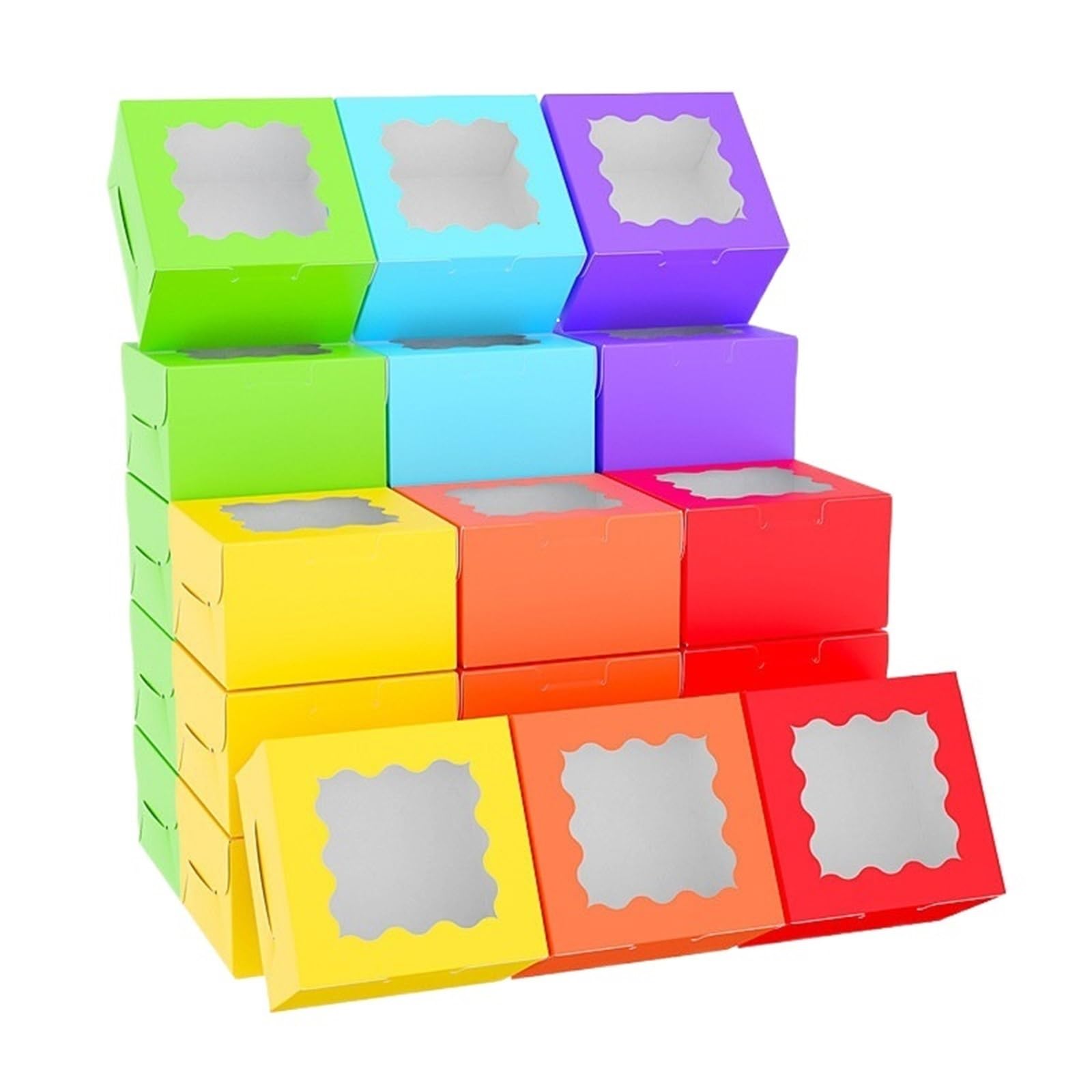 XPJYUA Bakery Boxes with Clear Window StoBag 20pcs Color Kraft Paper Box With Window Small Packaging For Cake Dessert Cookies Doughnut Storage Baking Party Favor(Random)
