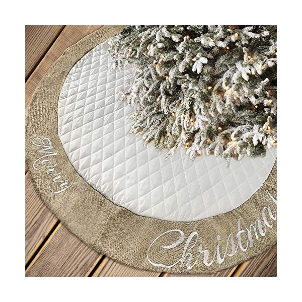 Aiseno 48 inch christmas tree skirt white thick luxury quilted cotton with burlap decoration for merry christmas party christmas tree skirt decorations  urban country home decor