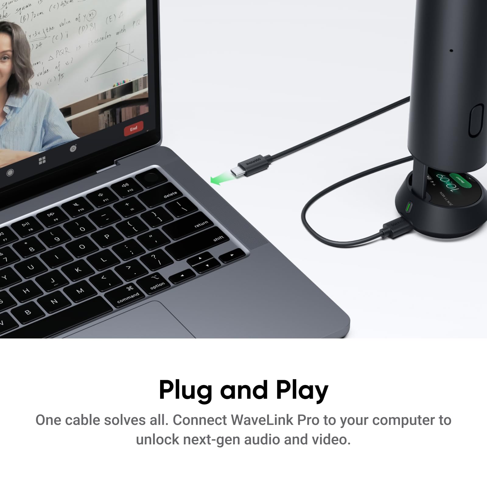Insta360 WaveLink Pro – konferencyjny głośnik z mikrofonem i kamera 4K, śledzenie głośnika, odbiór głosu 360° na 5 m, redukcja szumów, transkrypcja AI i podsumowania, Plug & Play, działa z Zoom