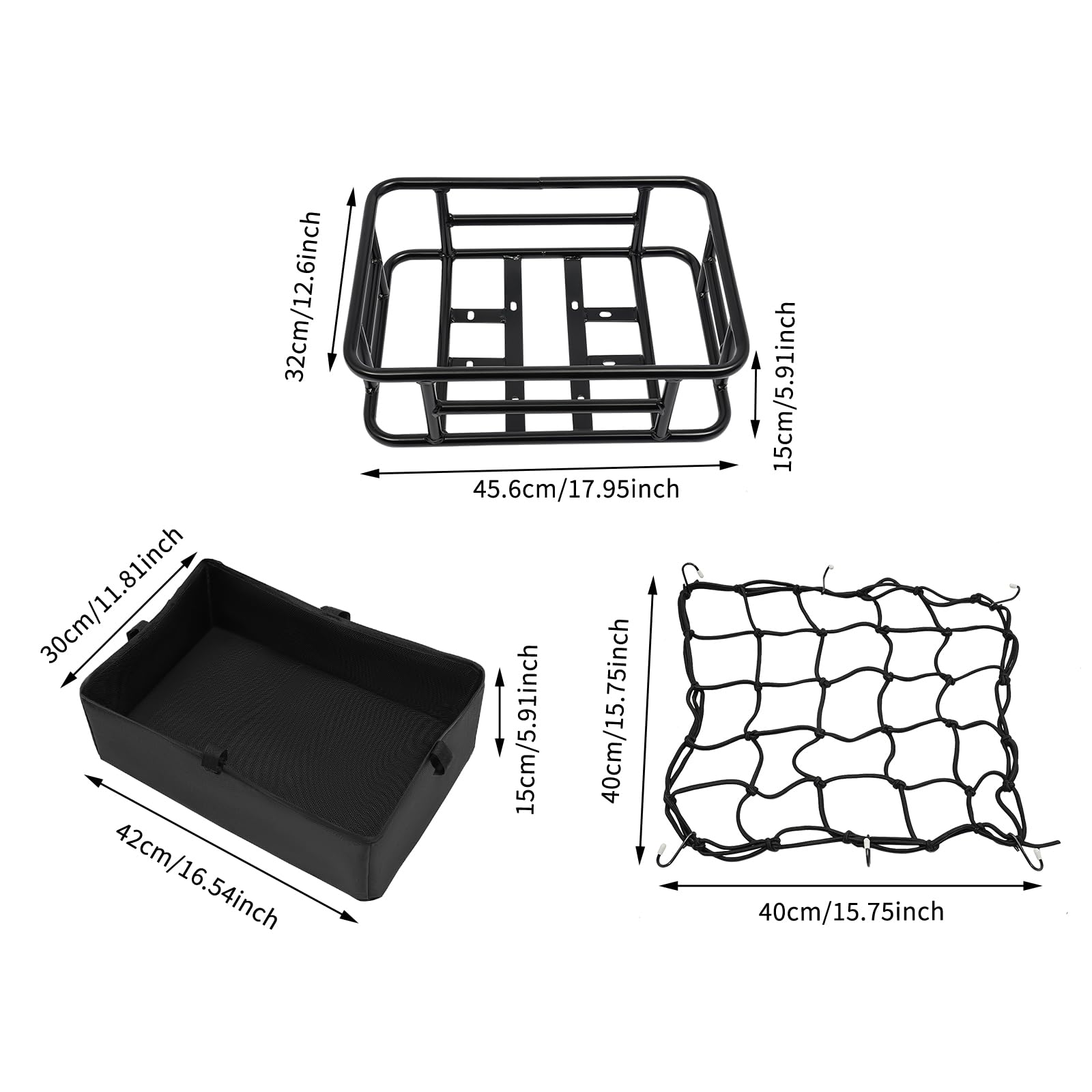 Cestino per bicicletta posteriore, portabagagli con rete e fodera spessa, grande cestino per bicicletta in ferro, 45,6 x 32 x 15 cm, per la maggior parte dei cestini per biciclette