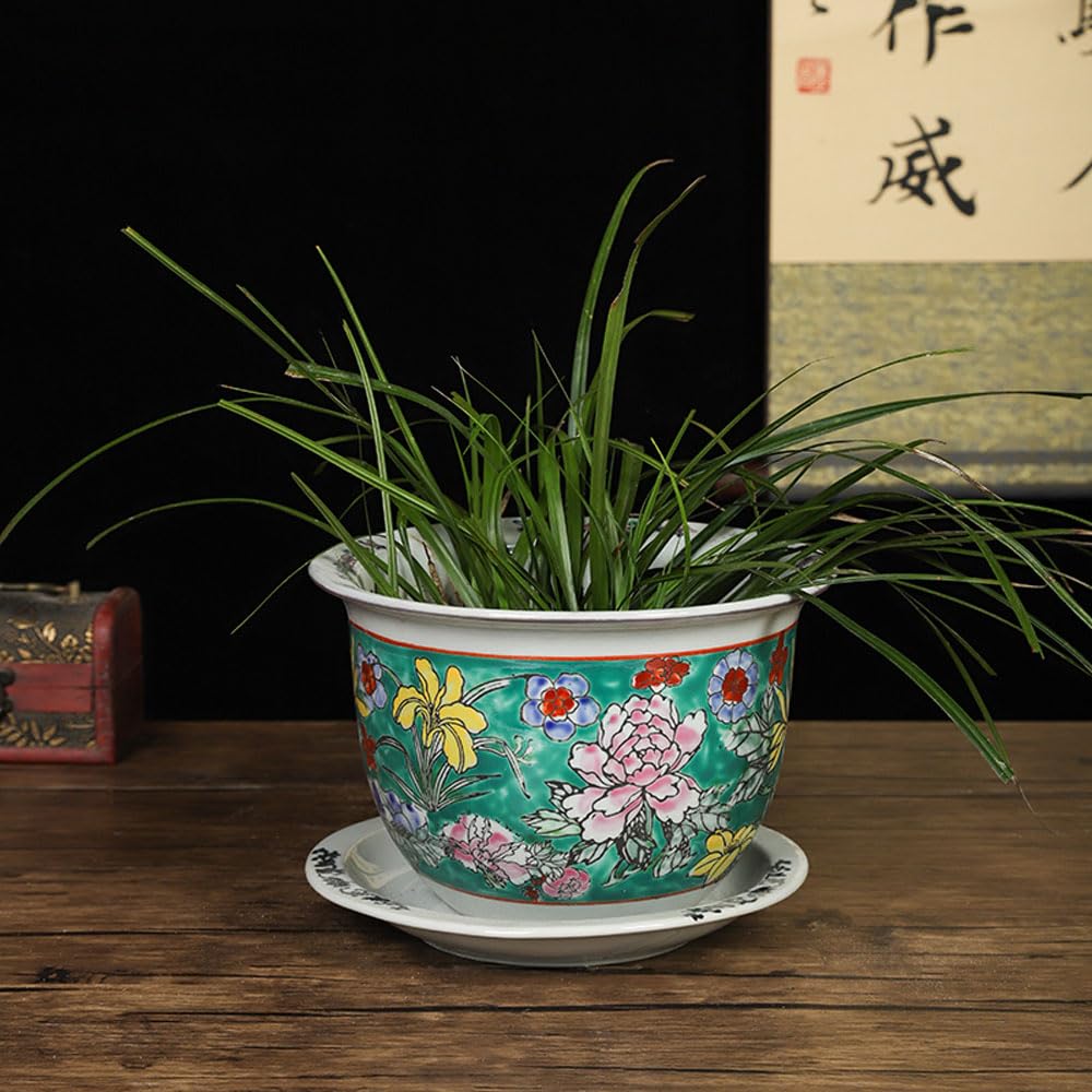 DFGHNBVC Chinese Ceramic Planter Porcelain Flower Pot Hand Stacked Glaze Bonsai Pot Decorative Plant Pot Jingdezhen Pastel Porcelain Planter For Table Centerpiece Home Office Decor,C-17 * 12cm