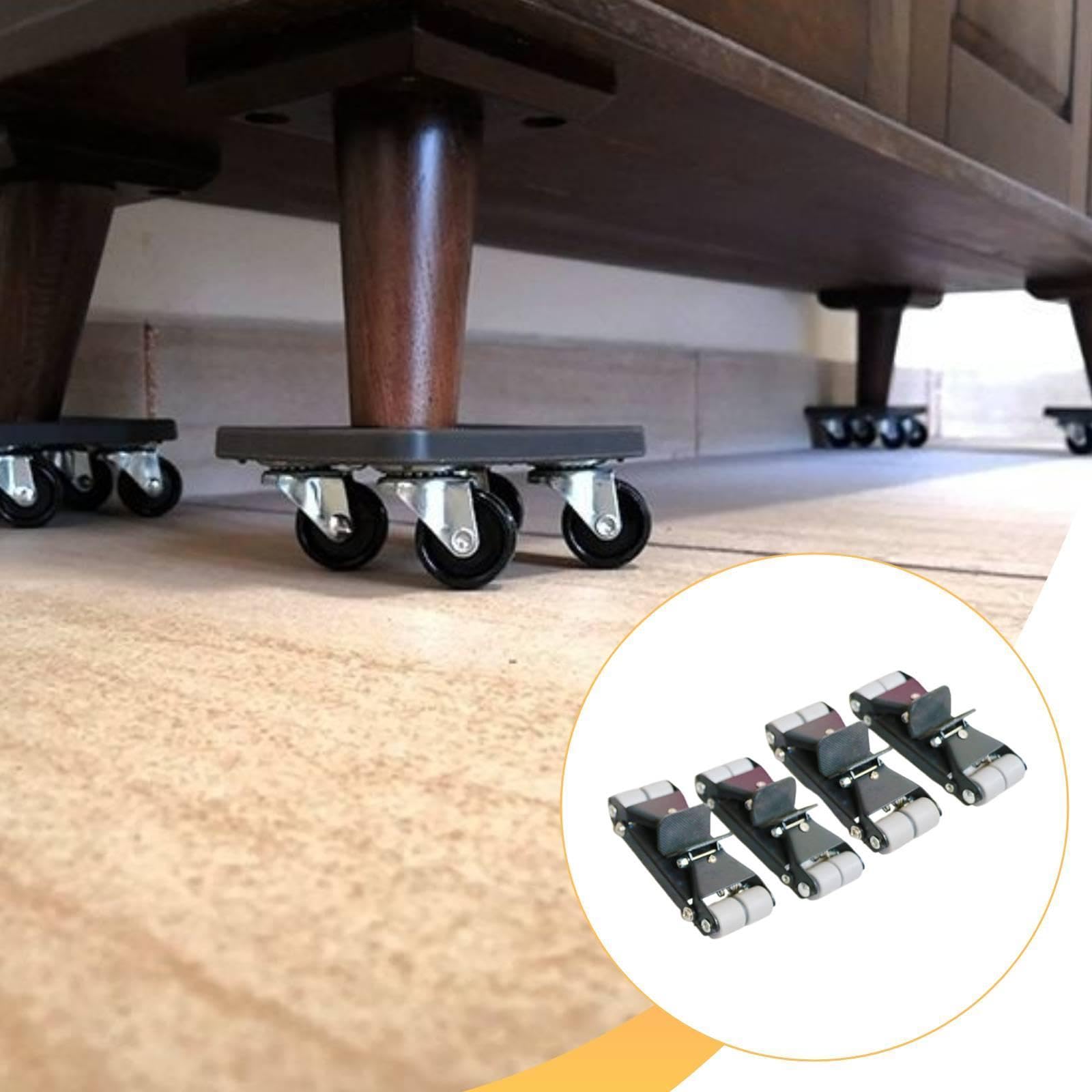 4 pezzi di sollevatori per mobili resistenti con ruote a rullo, multifunzionali, neri, per spostare e sollevare librerie e pianoforti, L No Brake