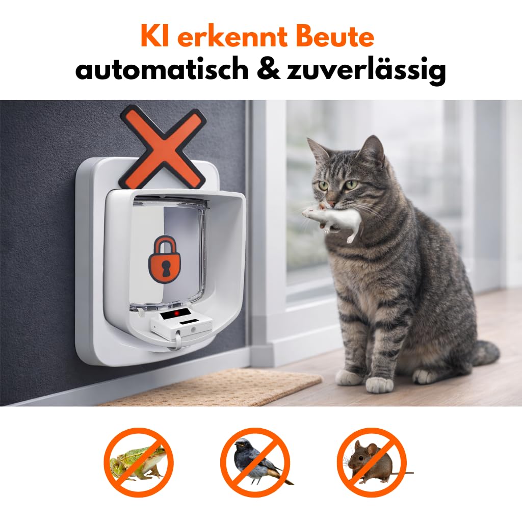 ZeroMOUSE 2.0 – Mauserkennung: Katzenklappen-Erweiterung für Beute- und Chiperkennung, Katzenklappe mit Mauserkennung, Katzenklappe mit Chiperkennung, App-Steuerung inklusive