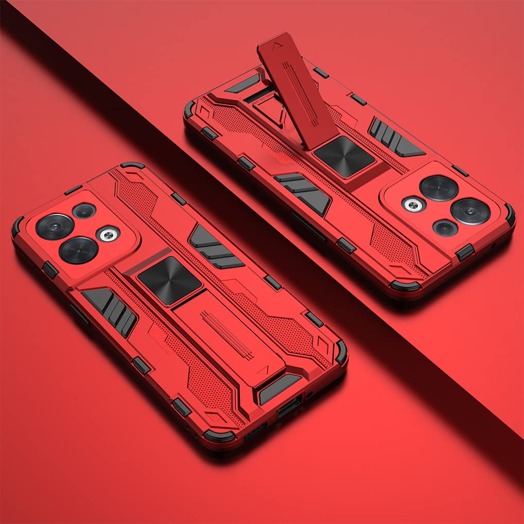 SEAHAI Custodia Per Oppo Reno 8 5G – Cover Paraurti Rossa Con Supporto Nascosto, Anti-Caduta Militare, Doppio Strato TPU E Policarbonato - 3