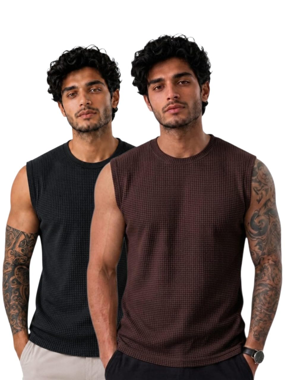 Men's Waffle Knit Vest, Sleeveless Crew Neck Tank Top, Pack of 2-image-7