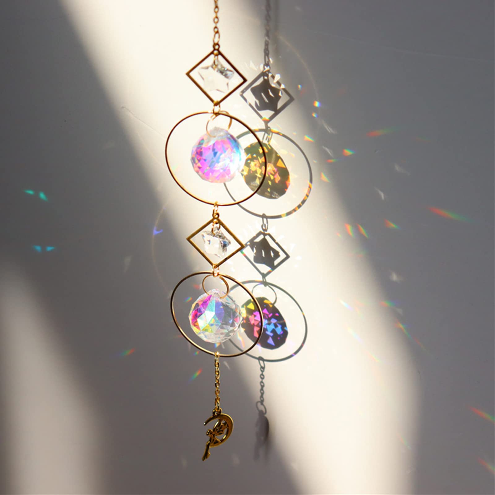WEDNOK 3Pcs Attrape Soleil Pendentif En Cristal Suncatcher Attrape Soleil Cristal Suspendu Motif Lune Pour Décoration Maison Fenêtre Jardin Ornement Lustre Arc-en-Ciel Carillon Éolien