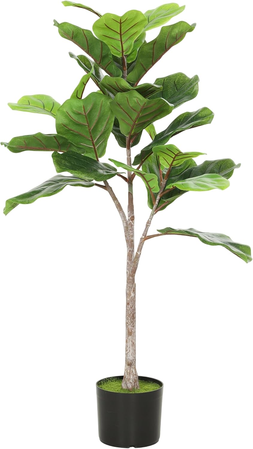HOMCOM 43" Artificial Fiddle Leaf Fig Tree with 28 PEVA Leaves and Pot, Fake Plant with Flocked Soil for Home Office Living Room Decor, Green