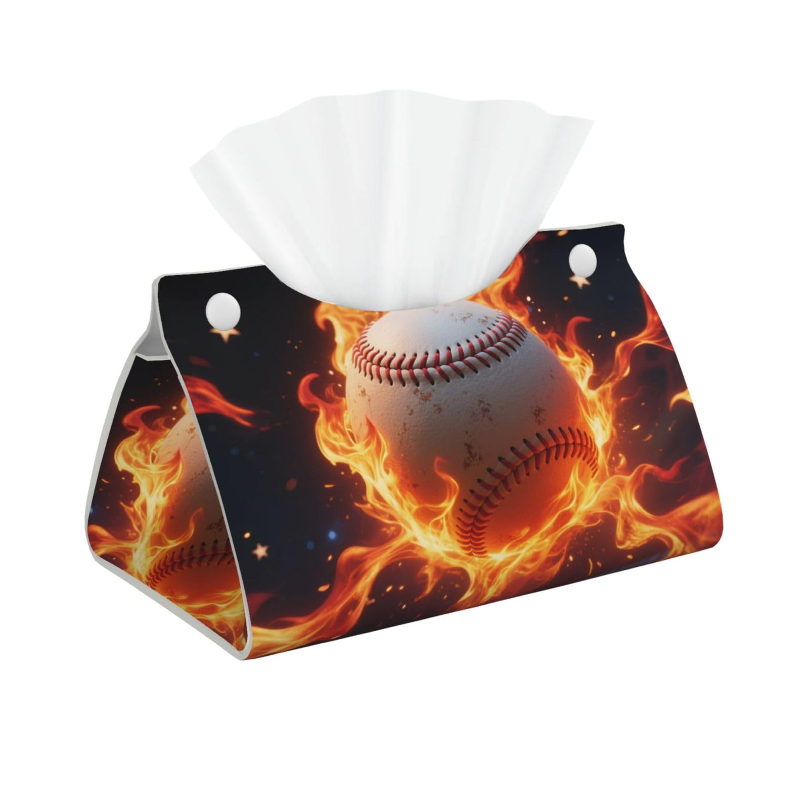 Pu Leather Tissue Box Cover, Baseball On Fire Rectangle Tissue Case Covers Decorative Tissue Box Holder Waterproof Tissue Holder Organizer for Bathroom Home Office