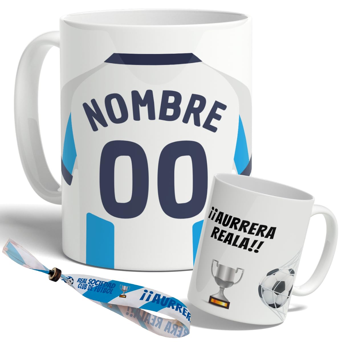 DEREGALOOS Taza Personalizada con nombre de Fútbol Sociedad. Tazas de Desayuno personalizada. Regalo Original para Aficionados del Futbol. Regalos Mundial Sociedad. Pulsera de regalo