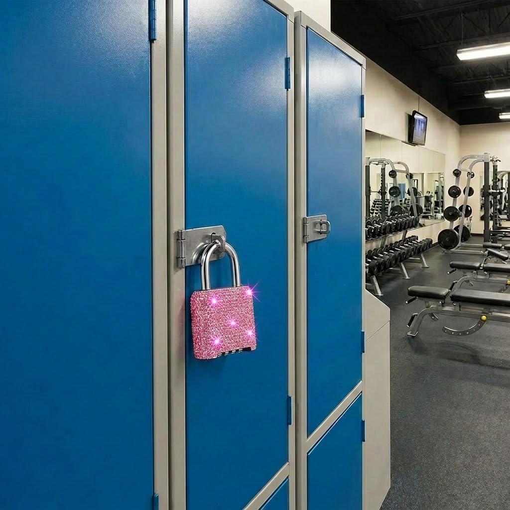 Combination Locks Bling Combo Lock for Gym Locker 4 Digit Number Lock with Code Outdoor Padlock for Gate,Shed(Pink)