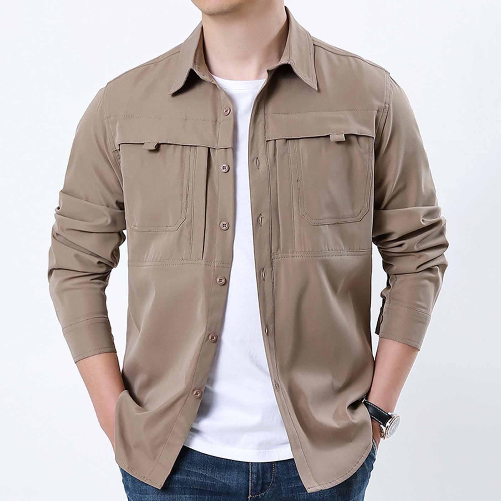 Camisa Táctica para Hombre Talla Grande Cuello Solapa Camisas de Trabajo Secado Rápido Transpirable Casual Camiseta Deporte Manga Larga con Bolsillos Cómodo Ropa Outdoor para Senderismo Camping