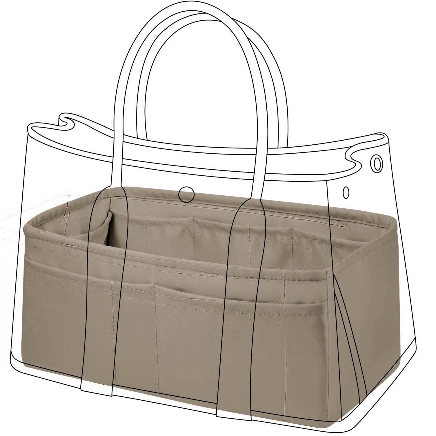 DGAZ Seidiger Handtasche Tasche Organizer, Luxuriöser Handtaschen und Tote Organizer, Simplicity Tasche in Tasche Organizer für Garden Party 30/36 Taschen (Gris Tourterelle, GP36)