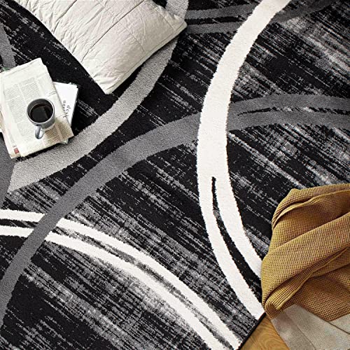 Rugshop Modern Wavy Circles Design Area Rug 10' x 14' Black