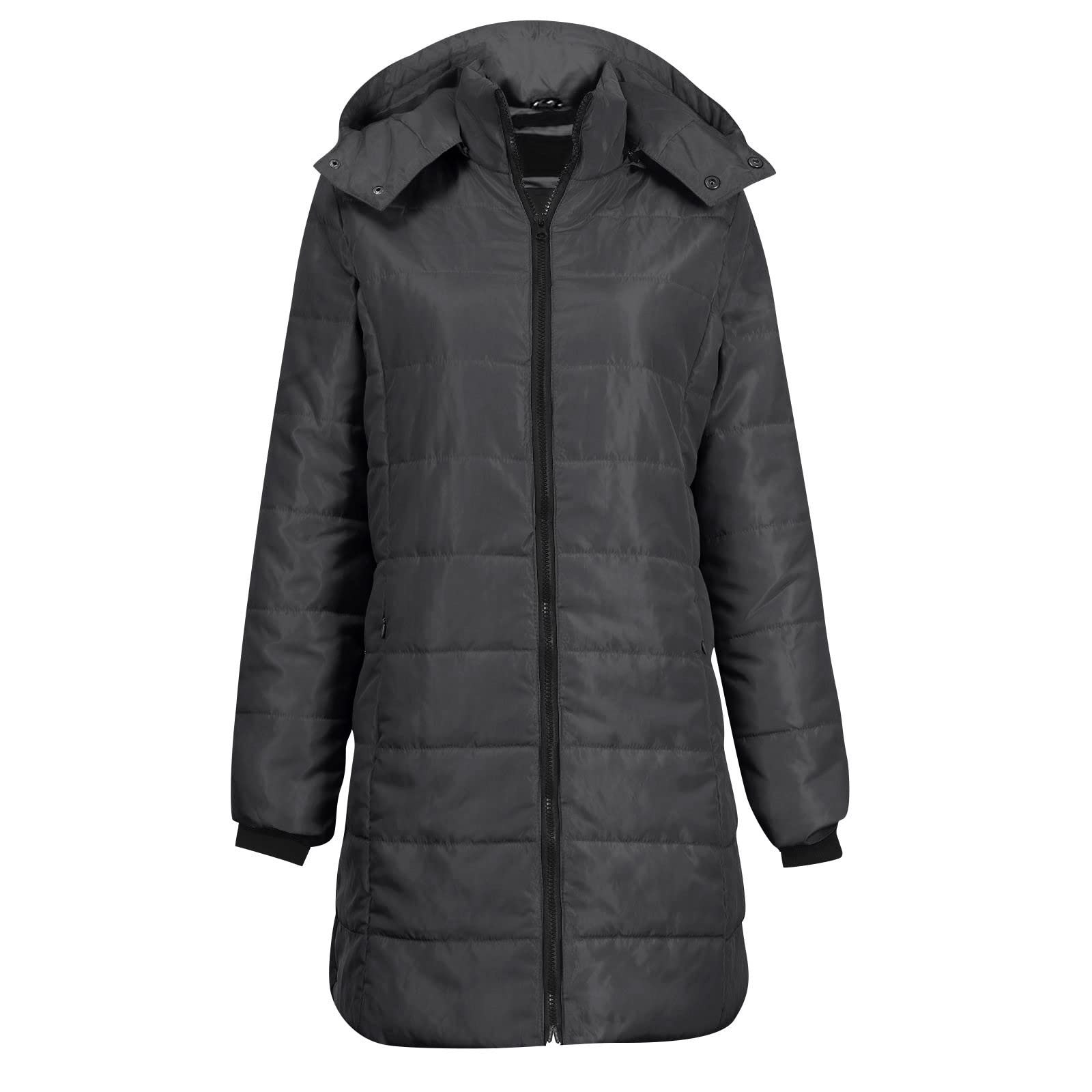Steppjacke Damen Lang mit Kapuze Wintermantel Frauen Übergangsjacke Warm Steppmantel Winter Puffer Jacke mit Taschen Daunenjacke Elegant Winterjacke Gefüttert Longjacke Übergang Damenmantel