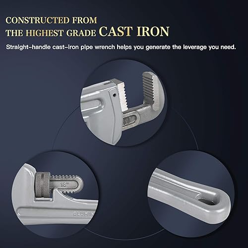 Miniatura 4 de ETERNA Llave de tubo de 18 pulgadas Llave de tubo recta de aluminio con mordazas de gancho de acero al carbono de aleación Llave de plomería