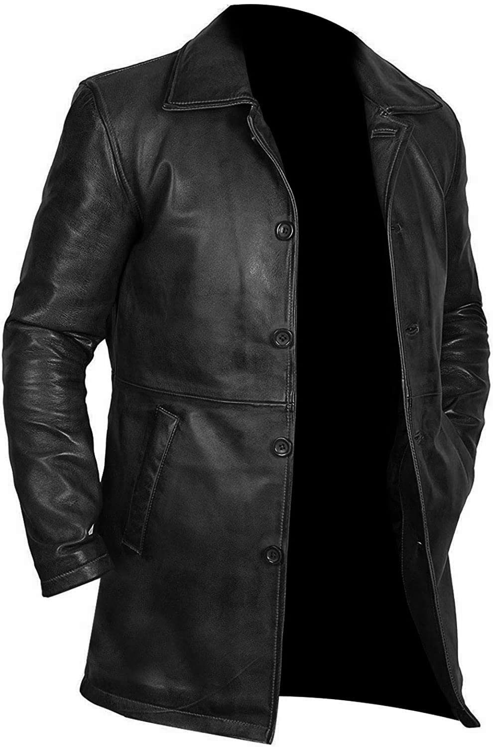 LP-FACON Giacca classica da motocicletta, da uomo, in vera pelle, da uomo, colore: nero