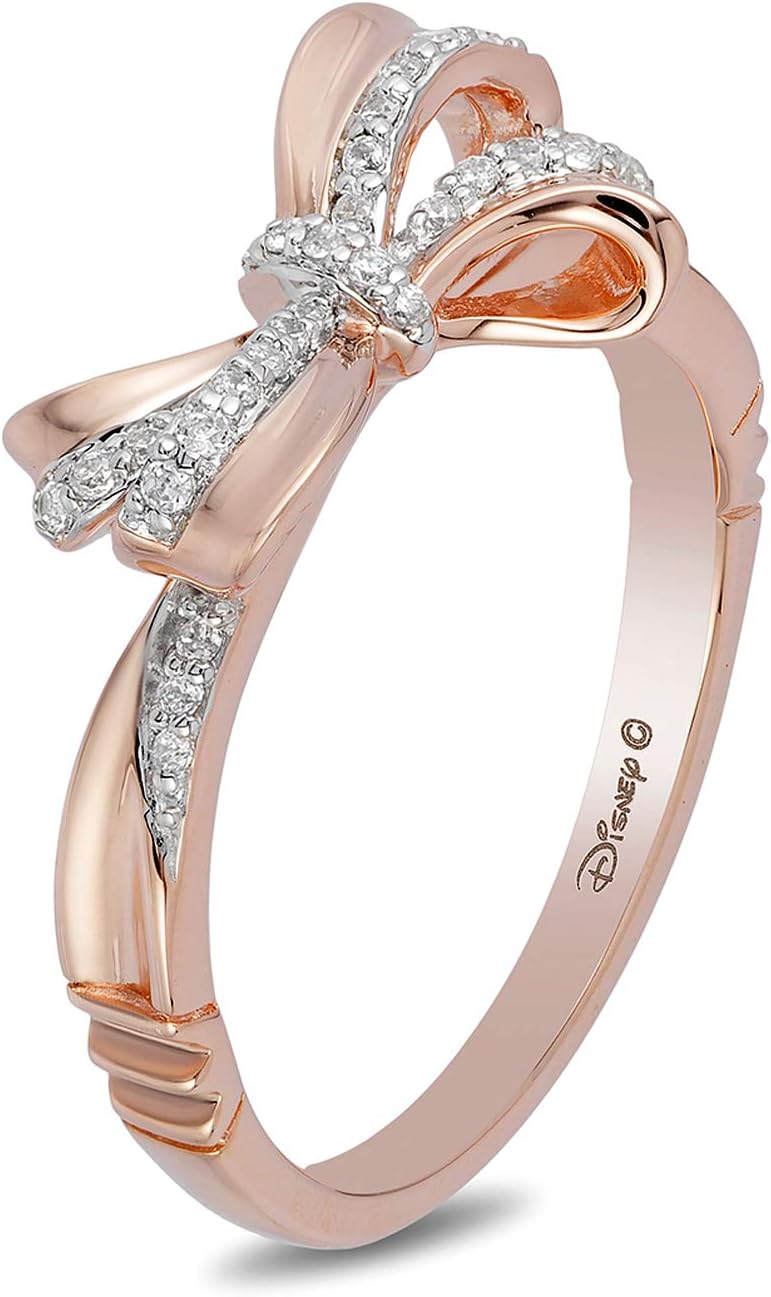 Jewelili Enchanted Disney Fine Jewelry 10K Rose Gold 1/10 CTTW Diamond Snow White Ring