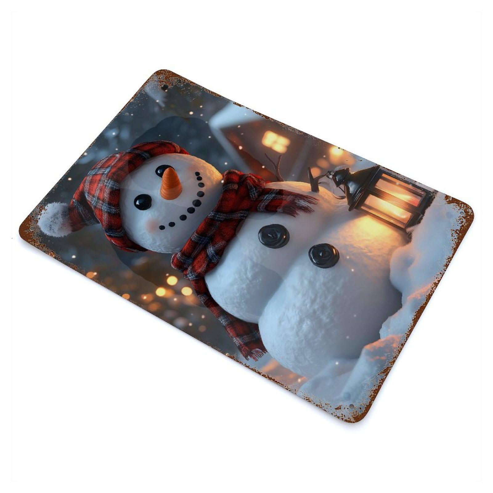 Vintage Rust Metal Sign with Smiling Snowman in Winter Christmas Design 11.8"x7.9", for Shed, Workshop And Garage Wall Decor, Classic Wall Plaque