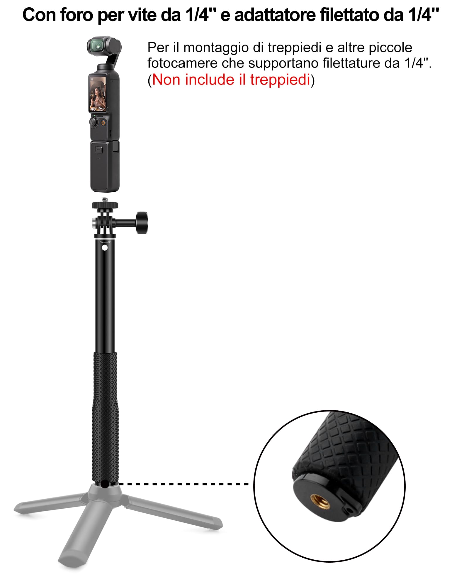 92cm Bastone Subacquea per GoPro, Asta Telescopico per Immersioni per GoPro Hero 13/12/11/10/9, DJI Osmo Pocket 3, Osmo Action 5 Pro/4, Insta360 Ace Pro, AKASO EK7000 Pro e altre Action Camera