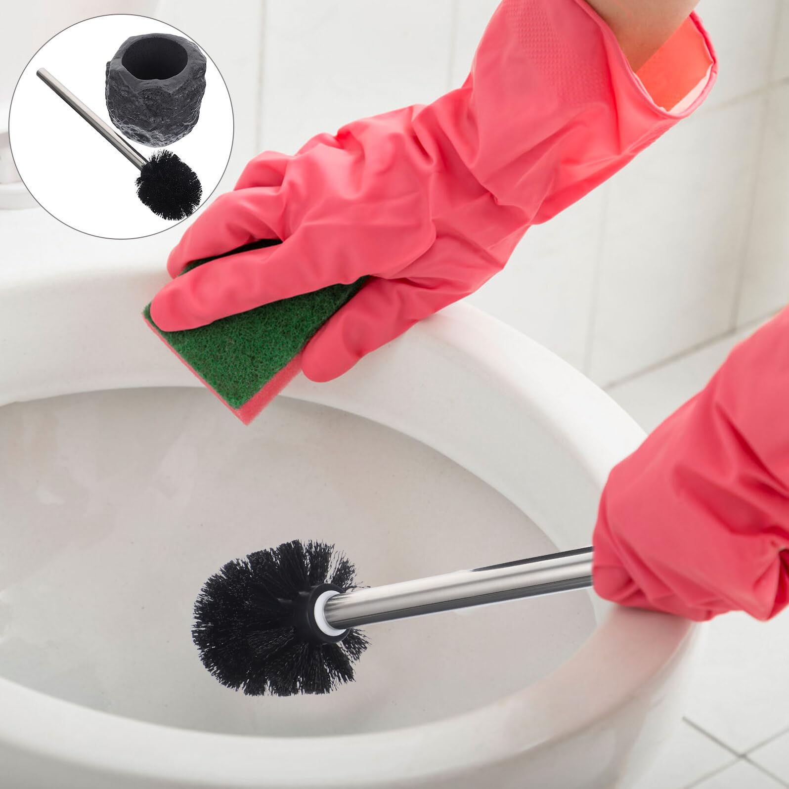 Abaodam Brosse WC avec Support Aspect Travertin Rétro Brosse Récurer Toilettes Inoxydable et Nettoyage pour Salle de Bain Hôtel et Bureau