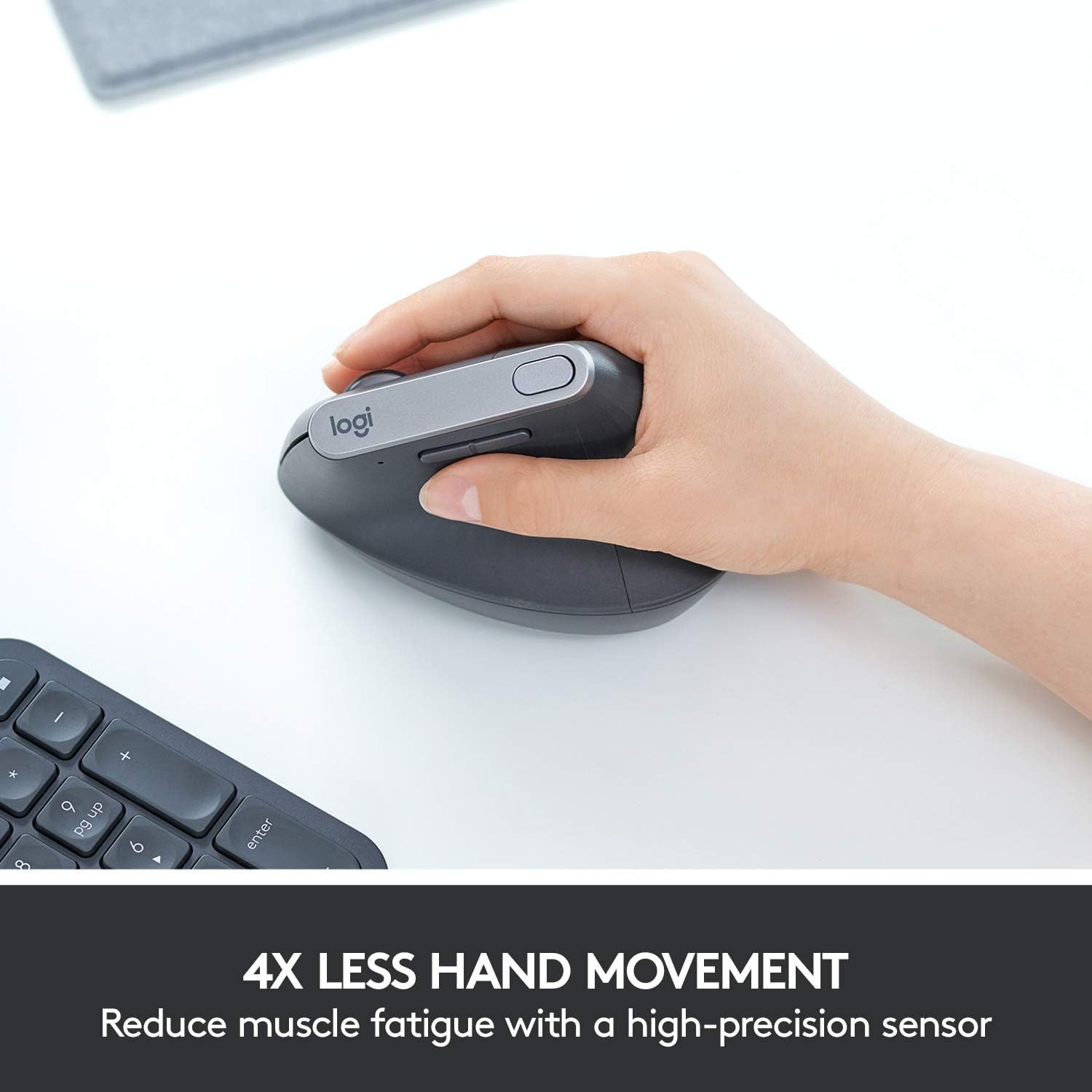 Logitech MX Vertikale kabellose Maus - Ergonomisches Design reduziert Muskelbelastung, verschiebt Inhalte zwischen 3 Windows und Apple-Computern, wiederaufladbar, Graphit