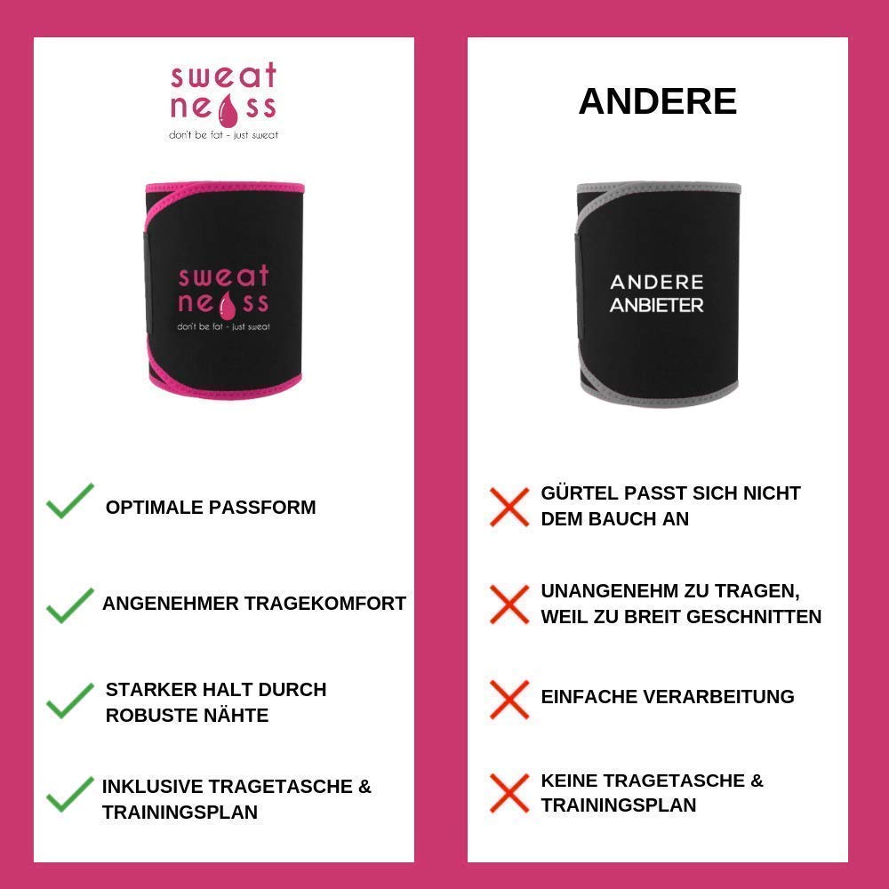 Bauchweggürtel Damen für Fitnesstraining | Fitness Bauchgürtel | Fettverbrenner für Bauch | Stomach Fat Burner Belt | Schwitzgürtel inkl. E-Book Trainingsplan, Sportarmband & Tasche