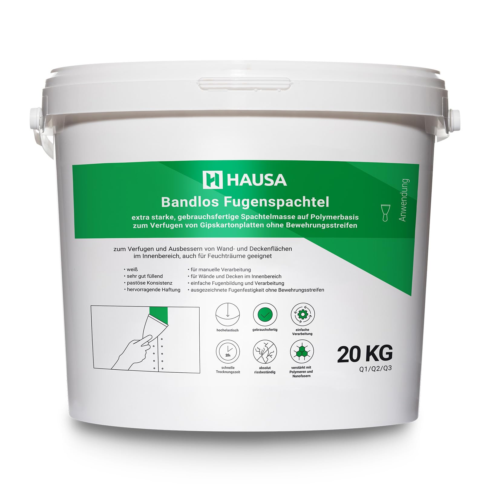Stucco di riparazione extra forte, stucco pronto per fughe di cartongesso senza strisce di rinforzo per pareti, soffitti interni, riempitivo per crepe, cartongesso, stucco per fughe, bianco, 20 kg