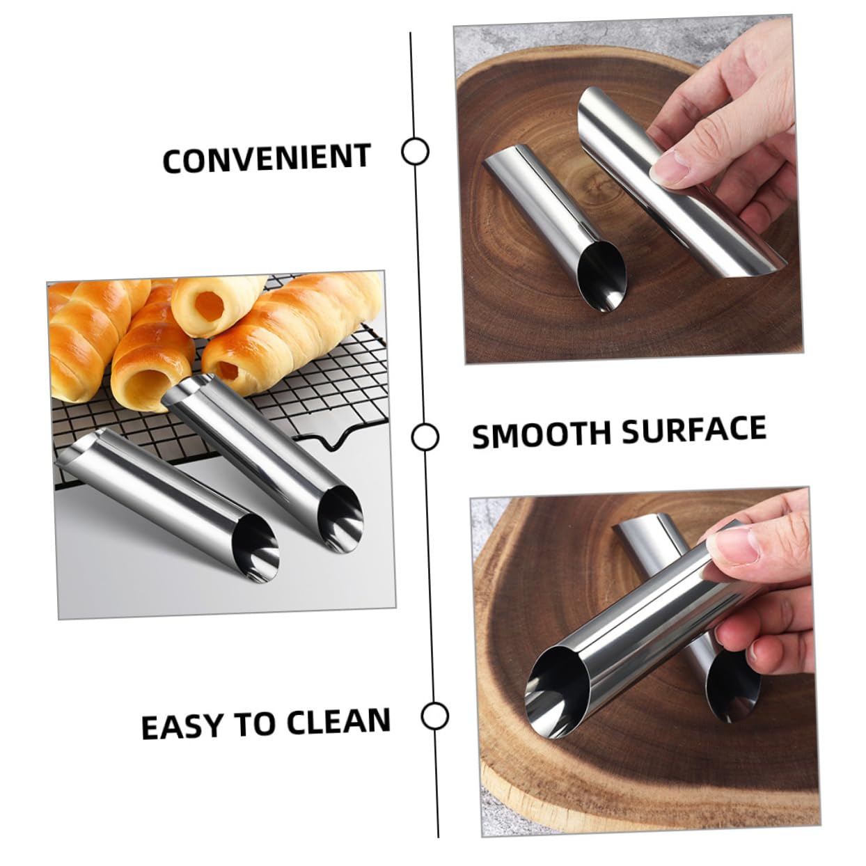 SHOWERORO Molde de Cuerno de Acero Inoxidable para Croissants 30 Piezas, Ligero y Fácil de Usar, Adecuado para Hornear Repostería en Casa