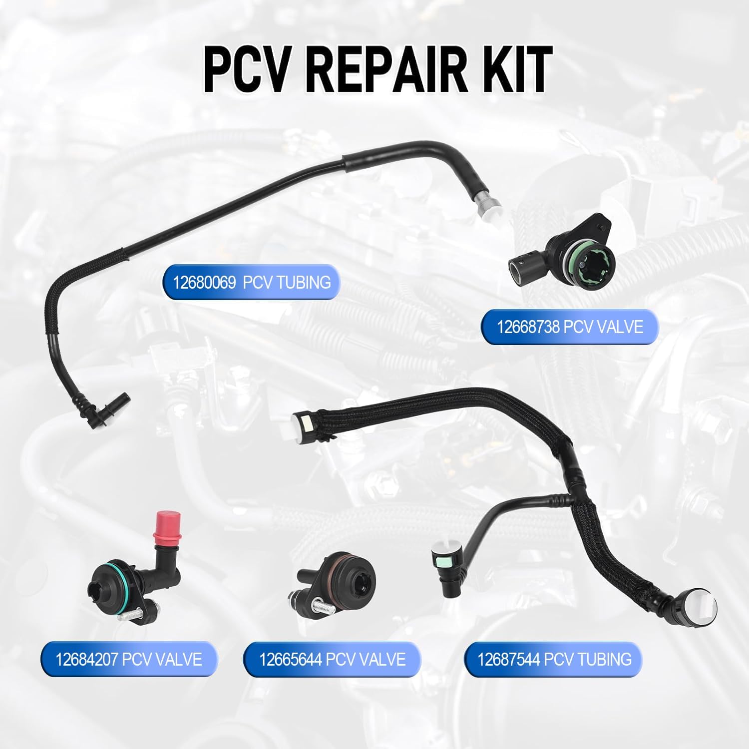 5Pcs PCV Valve & Tube Fix Kit Compatible with Chevrolet Equinox/GMC Terrain 1.5L L4 2018-2022, Replace 12687544 12665644 12684207 12680069 12668738
