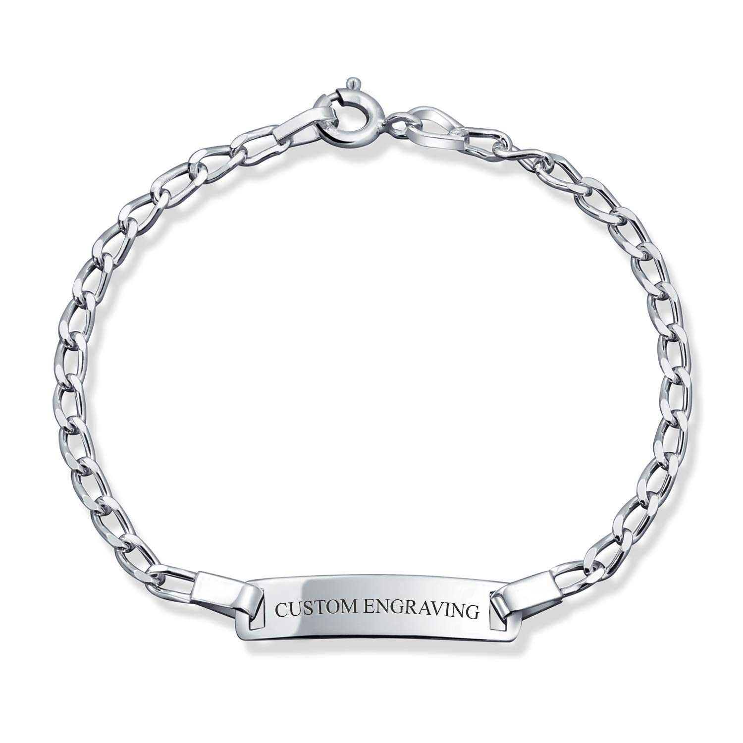 Bling Jewelry Pulsera De Identificación Religiosa Fina Y Personalizada De La Virgen María Delicada Con Cadena Tipo Figaro O Curb Cuban En Plata Esterlina .925 Para Muñeca Pequeña De 6,7 Pulgadas