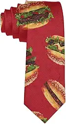 Gravata masculina moderna gravata de hambúrguer vermelha engraçada seda poliéster novidade gravata - tamanho único, Hambúrguer vermelho engraçado, tamanho �nico